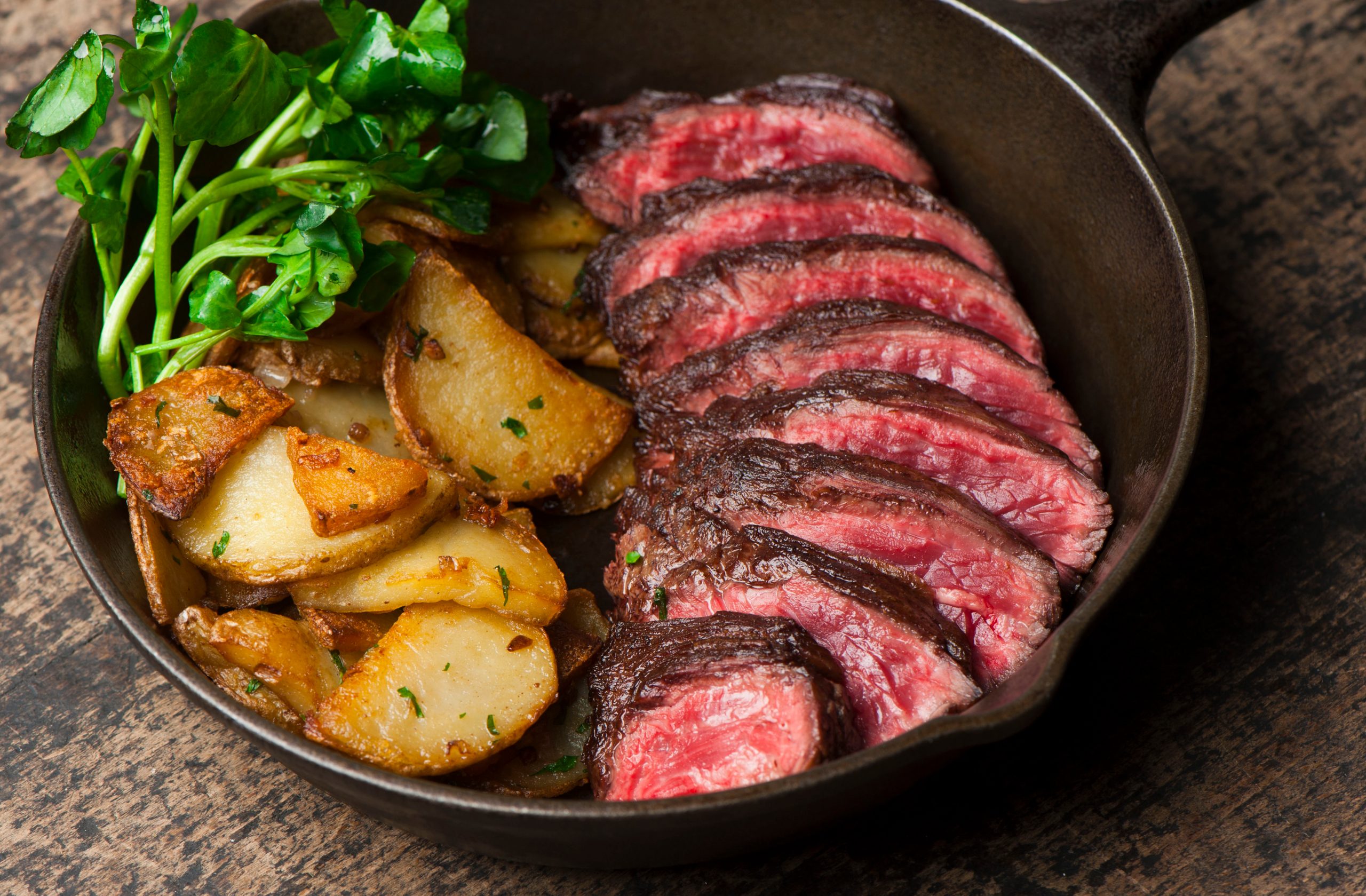 Steak and potatoes. Grade A grass fed angus beef steaks. Tenderl
